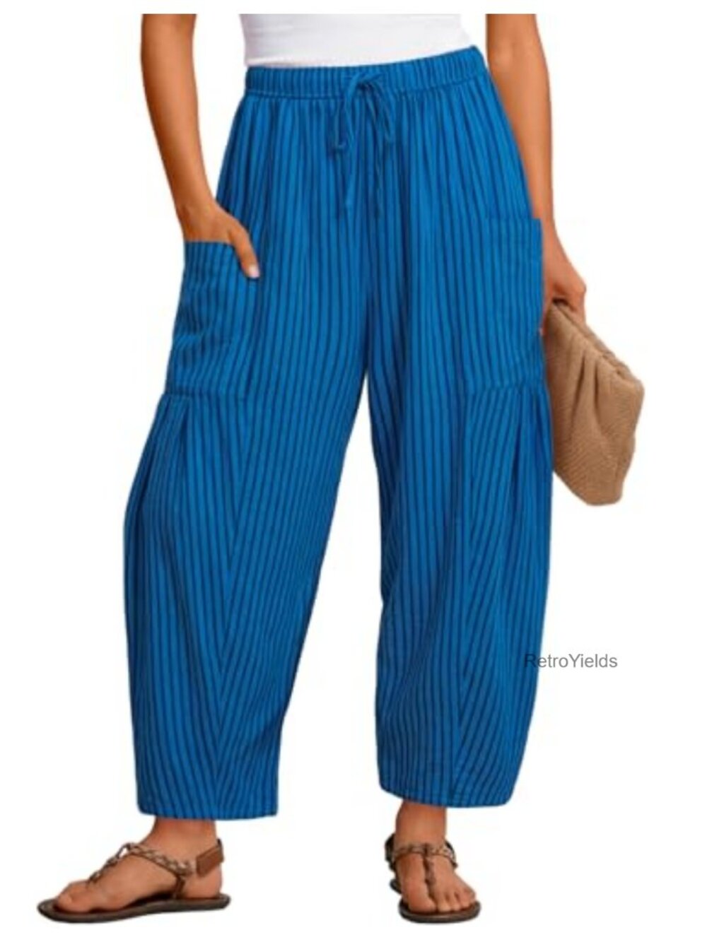 Wide Leg Palazzo Barrel Pants Cotton Linen Boho Trousers